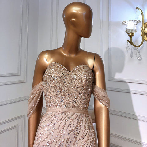 Blue High Split Mermaid Evening Dresses Gowns 2025 Beaded Elegant Luxury For Woman Party LA71595