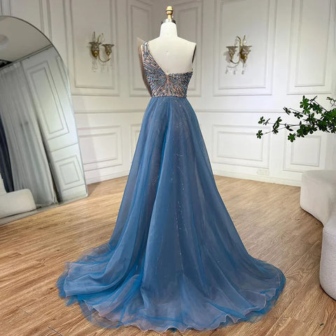 Blue High Split With Overskirt Mermaid Luxury Beaded Dubai Evening Dresses for Women Wedding Party 2025 LA71921A