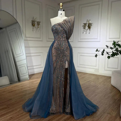 Blue High Split With Overskirt Mermaid Luxury Beaded Dubai Evening Dresses for Women Wedding Party 2025 LA71921A