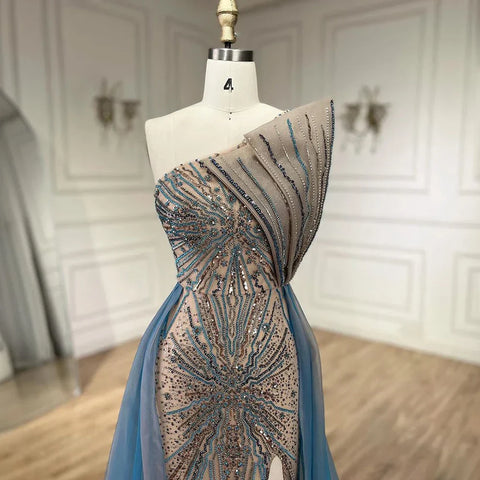 Blue High Split With Overskirt Mermaid Luxury Beaded Dubai Evening Dresses for Women Wedding Party 2025 LA71921A