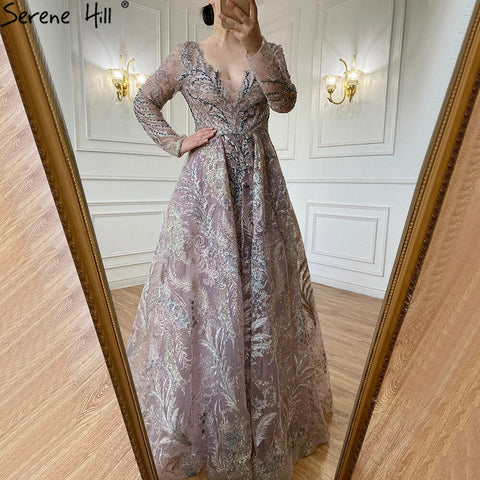 Blue Lace Beaded Evening Dresses Gowns 2025 A-Line Luxury For Woman Wedding Party LA71249