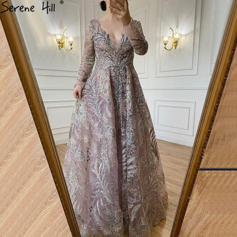 Blue Lace Beaded Evening Dresses Gowns 2025 A-Line Luxury For Woman Wedding Party LA71249