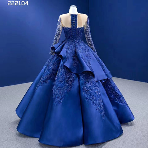 Blue Long Ssleeves Beaded Lace Lace Up Ball Gown Bride Gowns Wedding Dress High End Custom Made 2025 HM222104