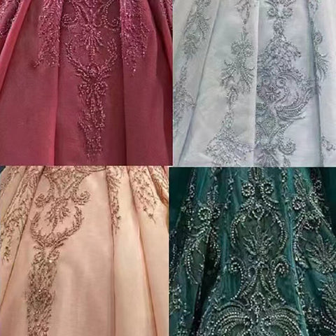 Blue Long Ssleeves Beaded Lace Lace Up Ball Gown Bride Gowns Wedding Dress High End Custom Made 2025 HM222104