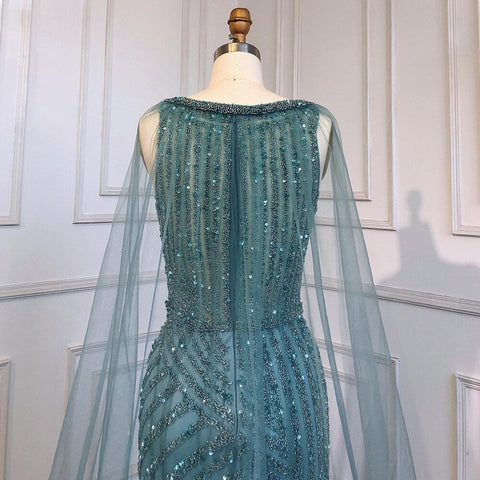 On Sale no return no refund Blue Luxury High Split Evening Dresses Gowns Beaded Elegant Mermaid 2025 For Woman Party LA71580