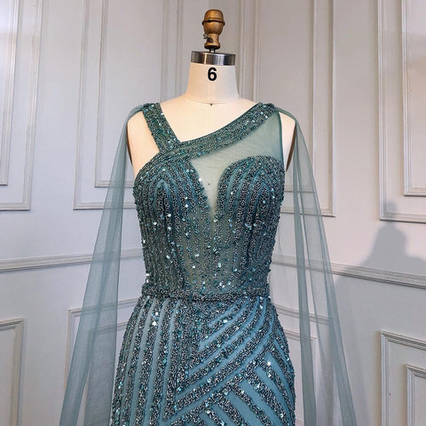 On Sale no return no refund Blue Luxury High Split Evening Dresses Gowns Beaded Elegant Mermaid 2025 For Woman Party LA71580