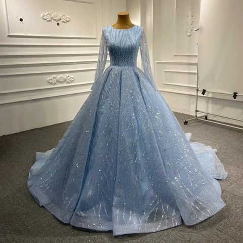 Blue Luxury High end Wedding Dresses 2025 Beaded Sleeveless Lace Up Bridal Dress HM67331 Custom Made