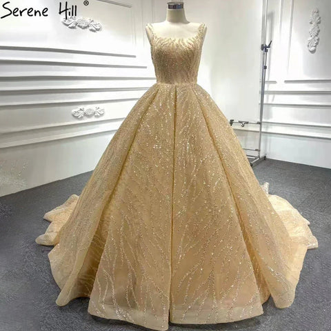 Blue Luxury High end Wedding Dresses 2025 Beaded Sleeveless Lace Up Bridal Dress HM67331 Custom Made