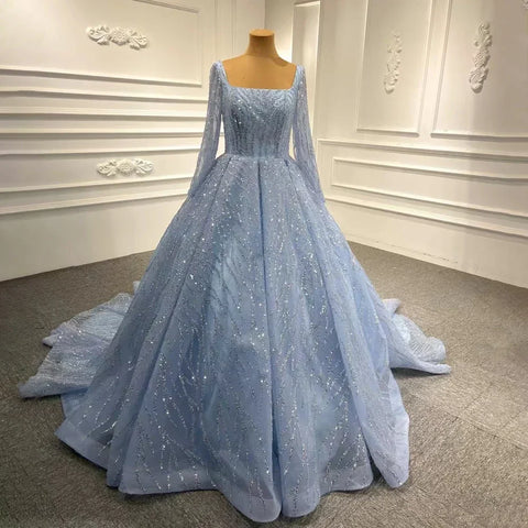 Blue Luxury High end Wedding Dresses 2025 Beaded Sleeveless Lace Up Bridal Dress HM67331 Custom Made