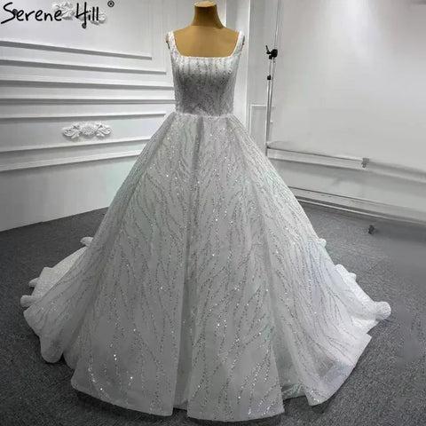 Blue Luxury High end Wedding Dresses 2025 Beaded Sleeveless Lace Up Bridal Dress HM67331 Custom Made