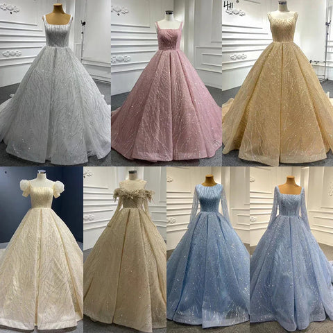 Blue Luxury High end Wedding Dresses 2025 Beaded Sleeveless Lace Up Bridal Dress HM67331 Custom Made