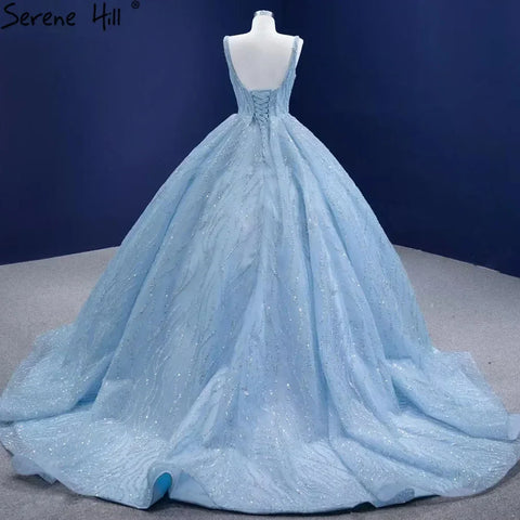 Blue Luxury High end Wedding Dresses 2025 Beaded Sleeveless Lace Up Bridal Dress HM67331 Custom Made