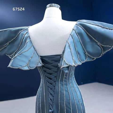 Vestidos de noche de sirena azul elegantes con escote en V, lujosos y con cuentas, para mujer, para fiestas, colección 2025, alta gama, hechos a medida, HM67524 