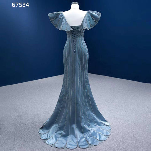 Vestidos de noche de sirena azul elegantes con escote en V, lujosos y con cuentas, para mujer, para fiestas, colección 2025, alta gama, hechos a medida, HM67524 
