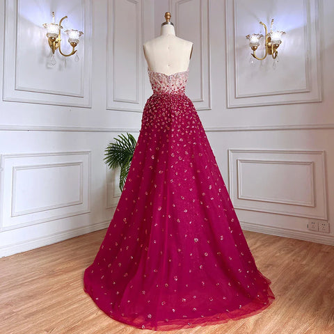 Vestido de fiesta sirena azul con abertura alta, falda, escote corazón, sin tirantes, con cuentas, para mujer, de noche, 2025 LA71796 