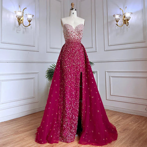 Vestido de fiesta sirena azul con abertura alta, falda, escote corazón, sin tirantes, con cuentas, para mujer, de noche, 2025 LA71796 