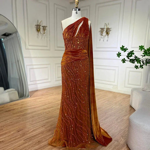 Robe de soirée sirène bleue asymétrique, élégante, manches cape, perles, luxueuse, pour femme, 2025, LA72323 