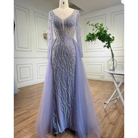 Robe de soirée sirène bleue, élégante et sexy, asymétrique, avec perles, luxueuse, pour femme, modèle LA71629, 2025 