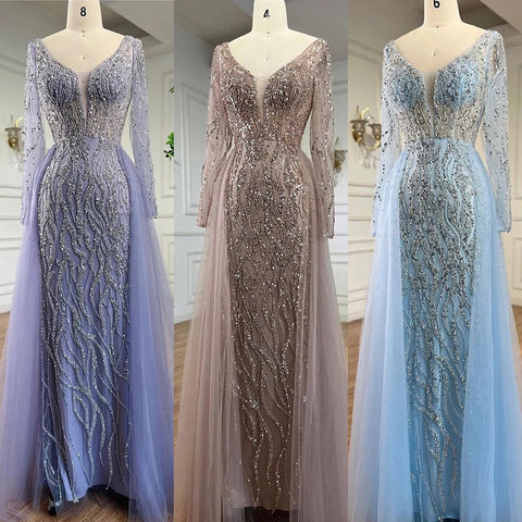 Robe de soirée sirène bleue, élégante et sexy, asymétrique, avec perles, luxueuse, pour femme, modèle LA71629, 2025 