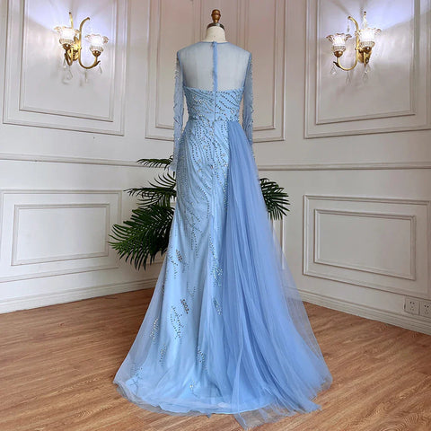 On Sale no return no refund Blue Mermaid Sexy High Split Elegant With Skirt Lace Beaded Evening Dresses Gowns For Women Party 2025 LA71781
