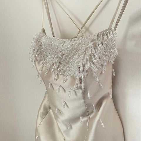 Robe de soirée sirène bleue sexy à bretelles spaghetti et col bateau, ornée de perles, luxueuse robe arabe pour femme, LA71788