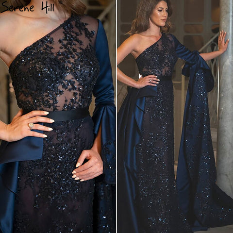 Robe de soirée sirène bleue en satin, élégante, asymétrique, avec jupe, pour femme, LA71236, 2025 