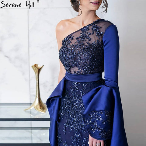 Robe de soirée sirène bleue en satin, élégante, asymétrique, avec jupe, pour femme, LA71236, 2025 