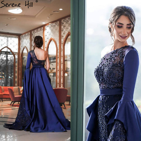 Robe de soirée sirène bleue en satin, élégante, asymétrique, avec jupe, pour femme, LA71236, 2025 