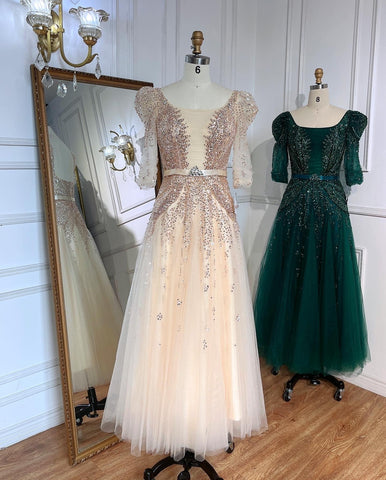 Vestido midi azul de noche, 2025, de lujo, estilo musulmán, largo hasta el tobillo, corte árabe, para bodas, fiestas formales, LA71631A 