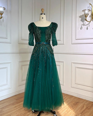 Vestido midi azul de noche, 2025, de lujo, estilo musulmán, largo hasta el tobillo, corte árabe, para bodas, fiestas formales, LA71631A 