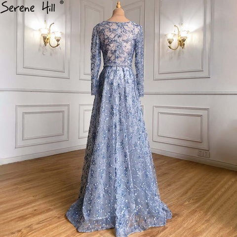 Vestidos de noche de sirena con sobrefalda azul, elegantes y con cuentas, colección 2025, para mujer, ideales para fiestas (LA71376) 