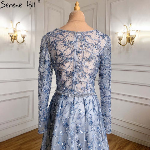 Vestidos de noche de sirena con sobrefalda azul, elegantes y con cuentas, colección 2025, para mujer, ideales para fiestas (LA71376) 