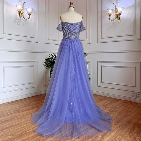 Blue Sexy Boat Neck Split Mermaid Elegant Beaded Arabic Evening Dresses Gowns For Woman Wedding Party 2025 LA71858