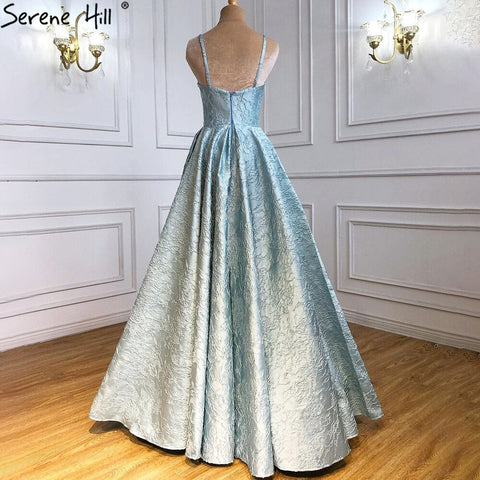 Blue Spaghetti Strap Sexy Evening Dresses Gowns 2025 High Split Simple For Women Wedding Party LA71133
