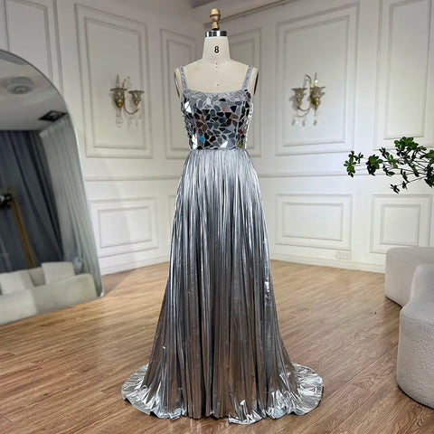 Blue Spaghetti Straps Lace-Up Back Mermaid Beaded Sequined Prom Dress for Women Wedding Party 2025 LA72612