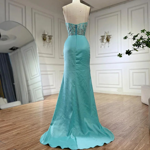Blue Split Strapless Mermaid Luxury Beaded Arabic Dubai Evening Dresses Gowns for Women Wedding Party 2025 LA72572