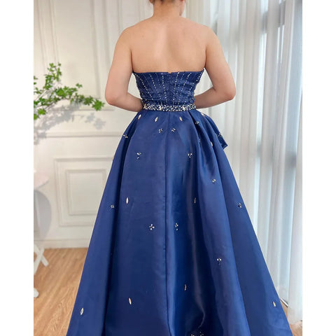 Blue Strapless Mermaid Overskirt Evening Party Gowns Beaded Elegant Formal Occasion Dresses For Women 2025 LA72051