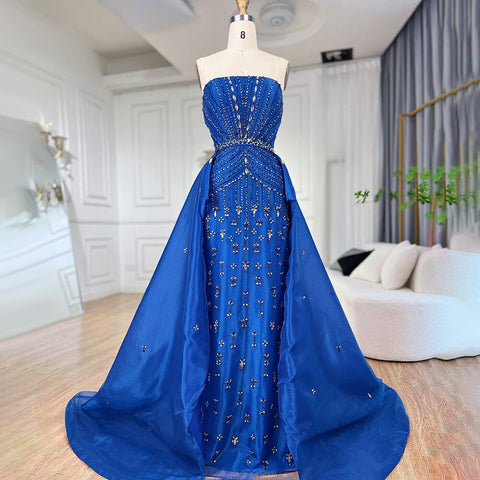 Blue Strapless Mermaid Overskirt Evening Party Gowns Beaded Elegant Formal Occasion Dresses For Women 2025 LA72051