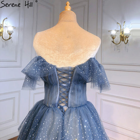 Robe de soirée bleue en forme de cœur, tenue de soirée sexy à plusieurs niveaux et perles, idéale pour les fêtes, modèle LA71450, 2025 