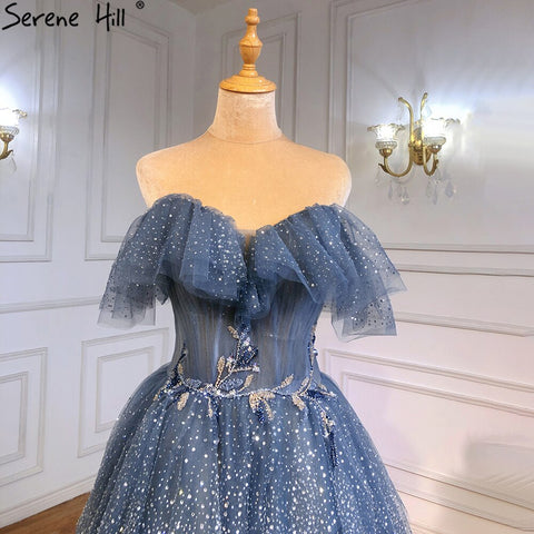 Robe de soirée bleue en forme de cœur, tenue de soirée sexy à plusieurs niveaux et perles, idéale pour les fêtes, modèle LA71450, 2025 