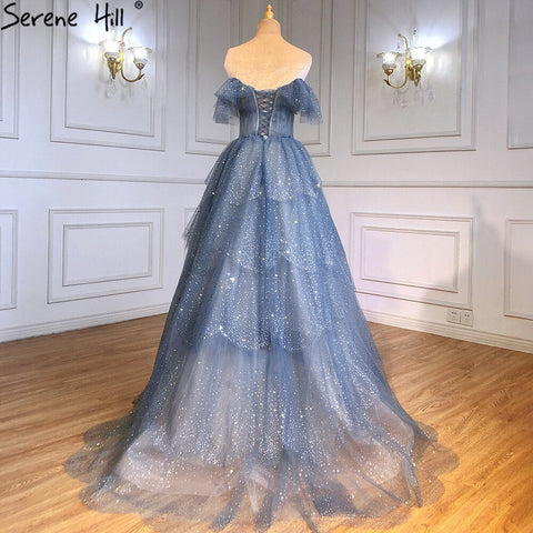 Robe de soirée bleue en forme de cœur, tenue de soirée sexy à plusieurs niveaux et perles, idéale pour les fêtes, modèle LA71450, 2025 