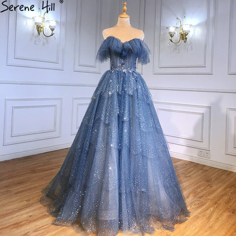 Robe de soirée bleue en forme de cœur, tenue de soirée sexy à plusieurs niveaux et perles, idéale pour les fêtes, modèle LA71450, 2025 