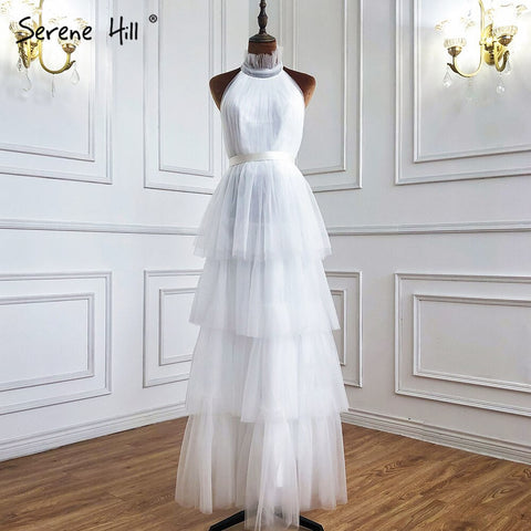 Blush Pink A-Line Evening Dresses Sleeveless Tiered Simple Ankle Length Formal Dress Design 2025 LA70700