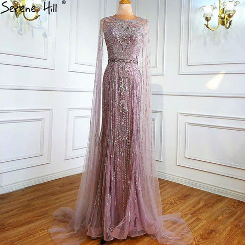 Brown Mermaid Elegant 2025 With Cape Sleeves Beaded Luxury Evening Dresses Gowns For Women Party LA70638