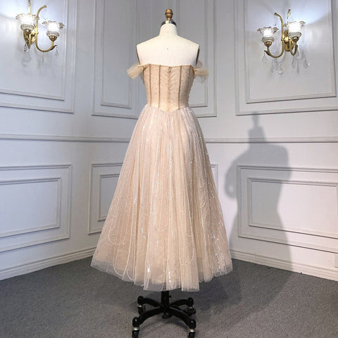 Caramel A-Line Ankle Length Luxury Beading Evening Dress Elegant Appliques 2025 Women Formal Prom Dresse LA71732