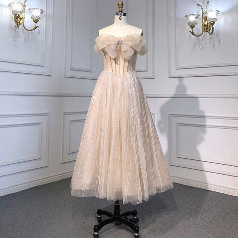 Caramel A-Line Ankle Length Luxury Beading Evening Dress Elegant Appliques 2025 Women Formal Prom Dresse LA71732