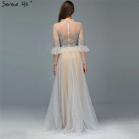 Caramel A Line O Neck Beaded Crystal Evening Dresses Gowns Long Sleeves For Woman Wedding Party 2025 LA70147