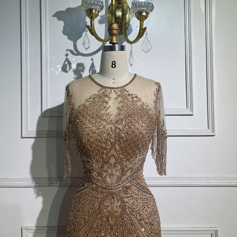 Caramel Cap Sleeves Tassel  Mermaid Beaded Evening Dresses Wedding Party Gowns For Mother of the Bride  2025 LA72069