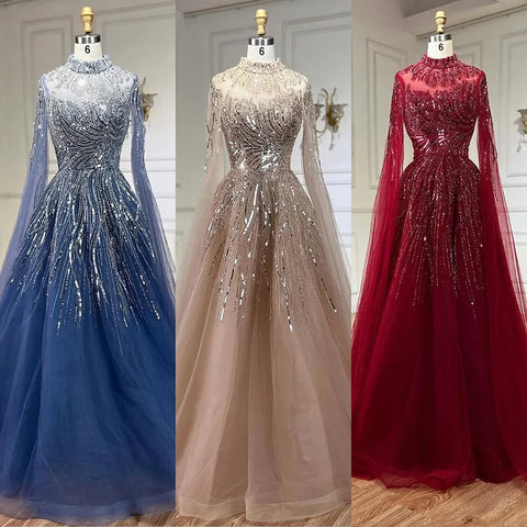 Caramel Luxury Evening Dresses with Cape Sleeves A-Line Beaded Lace Gown For Women's Wedding Party 2025 LA72386