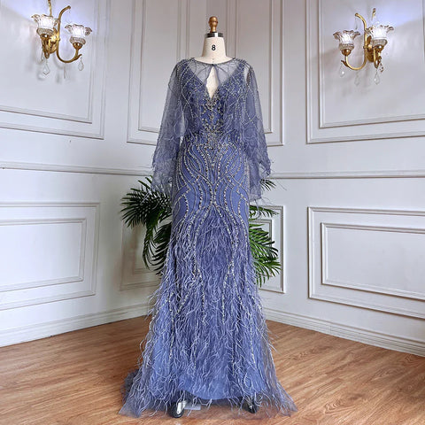 Vestidos de noche de sirena color caramelo con cuentas y plumas, elegantes y lujosos para mujer, ideales para bodas y fiestas (2025) LA71866 